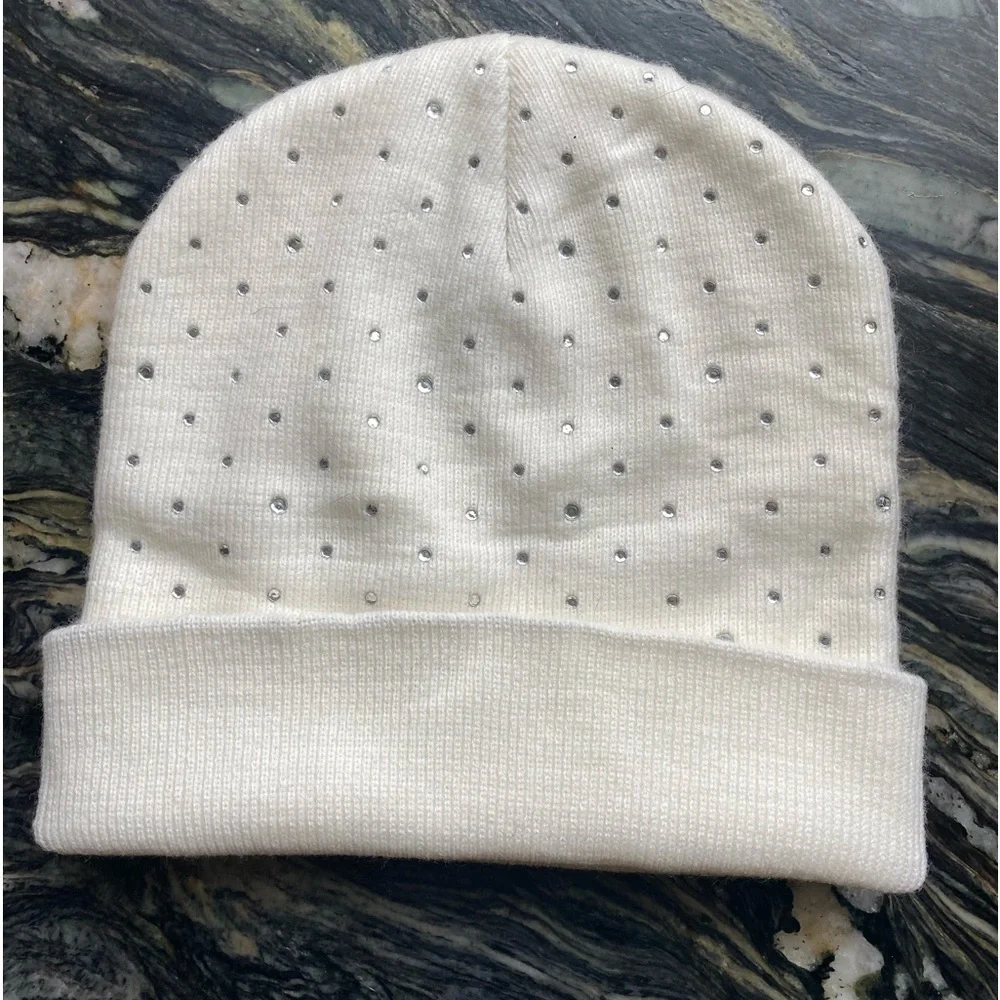 Rhinestone beaded beanie. Off white, NWOT. Bling bling.